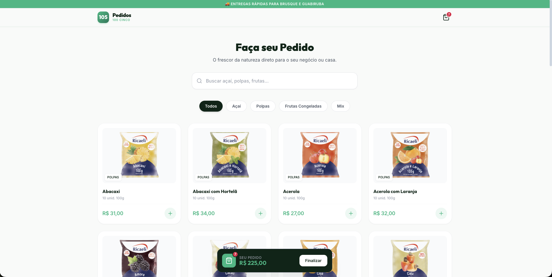 Catálogo de pedidos da 100 Cinco