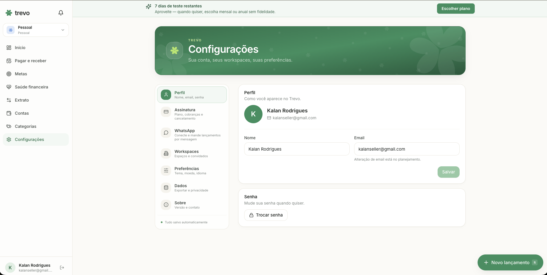 Configurações do Trevo
